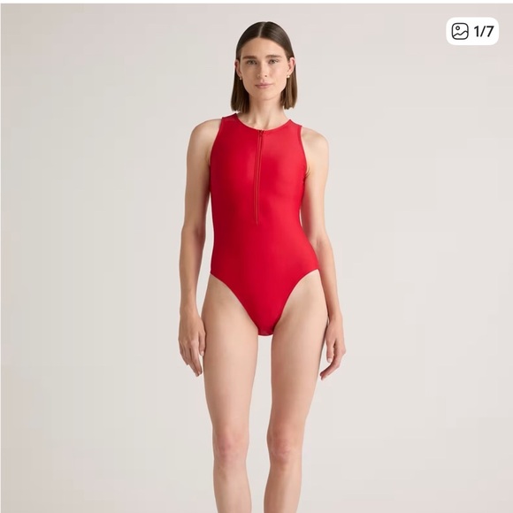 Quince Other - Quince Italian Zip Front One Piece Swimsuit Red Cherry  NEW